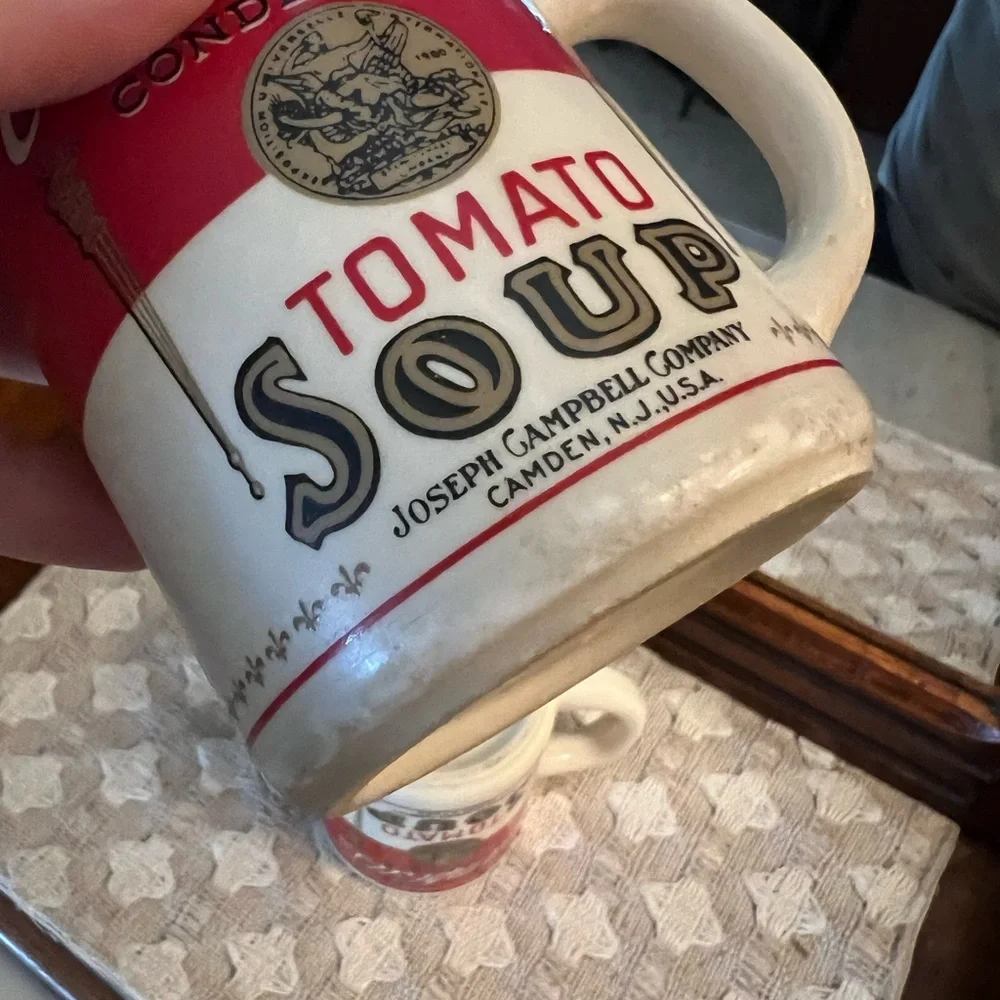 CAMPBELL'S *Vintage* Tomato Soup Ceramic Coffee Mugs White Red Gold‎ Made in USA